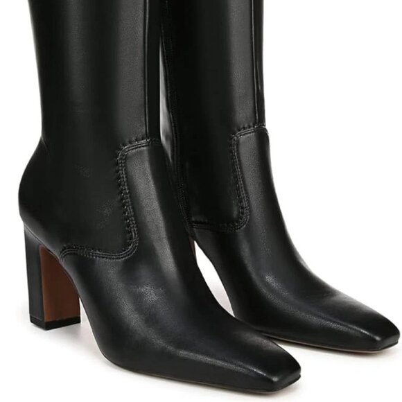 Franco Sarto Bowman Square Toe Knee High Black Faux Leather 9.5M-MSRP $180 - Picture 1 of 7